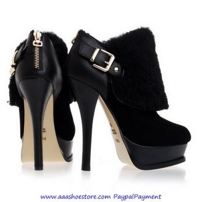 Wholesale Fendi Black Suede and Shearling Trim Buckle Platform Ankle Boots Free shipping Paypal paym
