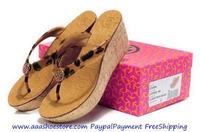 Wholesale Tory Burch Leopard ToryBurchora Mid Wedge Sandal Paypal Payment Free Shipping Aaashoestore