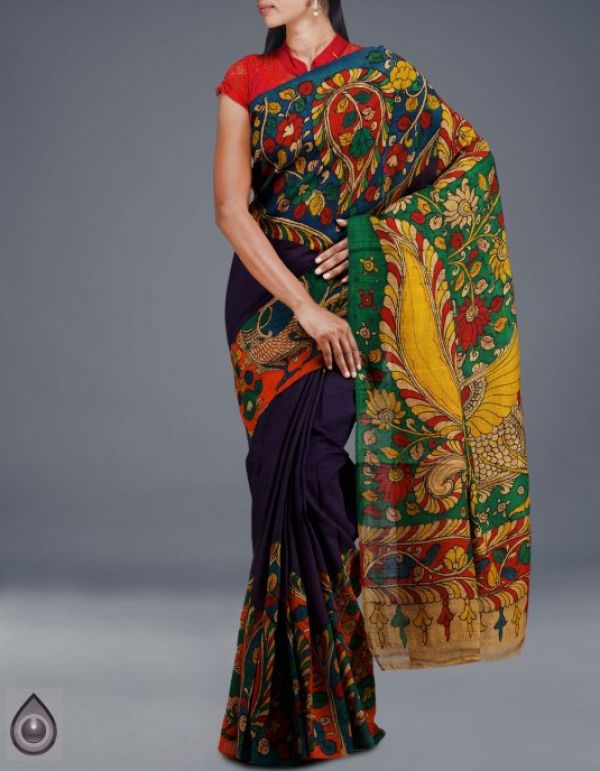Online shopping for latest multicolor ghicha silk kalamkari sarees collection by unnatisilks