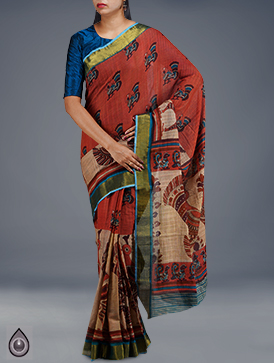 Online shopping for festival jute kalamkari soft cotton sarees by unnatisilks