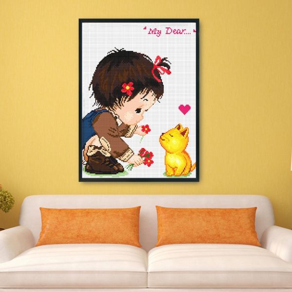 Animal girls 11ct stamped cross stitch kit