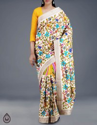 Online shopping for pure pashmina satin silk embroidery work sarees by unnatisilks