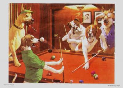 Billiards Playing funny dogs on Art prints