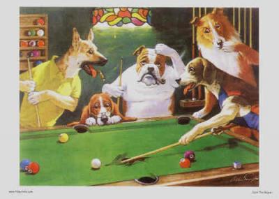 Billiards Playing funny dogs on Art prints