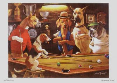 Billiards Playing funny dogs on Art prints