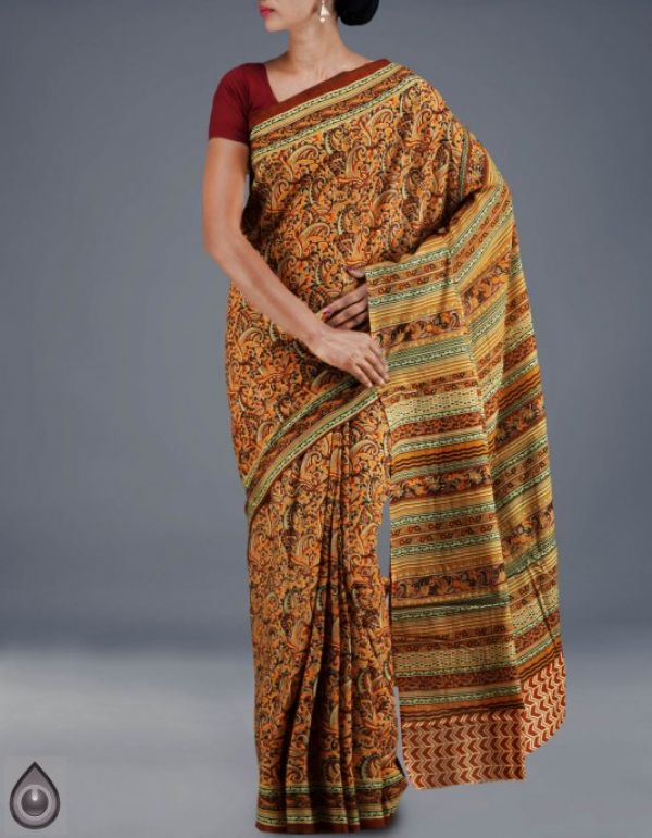 Online shopping for kalamkari soft cotton plain sarees by unnatisilks