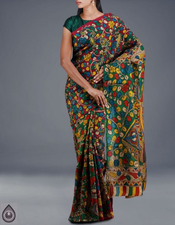 Online shopping for latest multicolor ghicha silk kalamkari sarees collection by unnatisilks