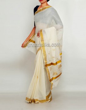 Online shopping for pure kerala kasavu cotton saris by unnatisilks