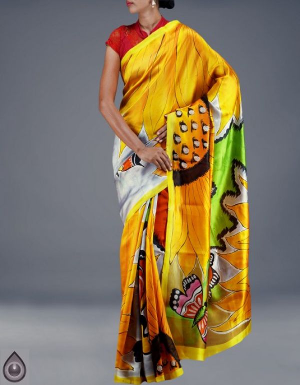 Online shopping for pure bengal dupion silk hand painted sarees by unnatisilks