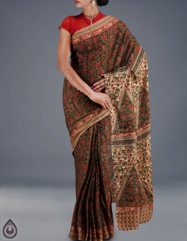 Online shopping for kalamkari soft cotton plain sarees by unnatisilks