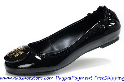 Wholesale Tory Burch Classic Reva Ballet Sheep Black Patent Leather Flat Shoes Free shipping Paypal 