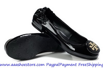 Wholesale Tory Burch Classic Reva Ballet Sheep Black Patent Leather Flat Shoes Free shipping Paypal 