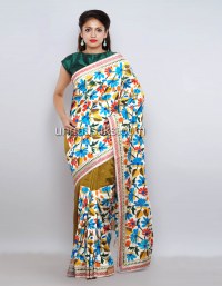 Online shopping for pure pashmina satin silk embroidery work sarees by unnatisilks