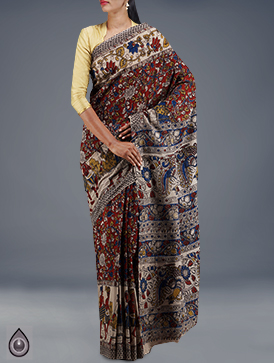 Online shopping for pure cream kalamkari soft cotton sarees by unnatisilks