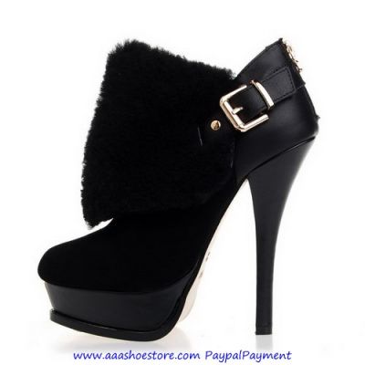 Wholesale Fendi Black Suede and Shearling Trim Buckle Platform Ankle Boots Free shipping Paypal paym