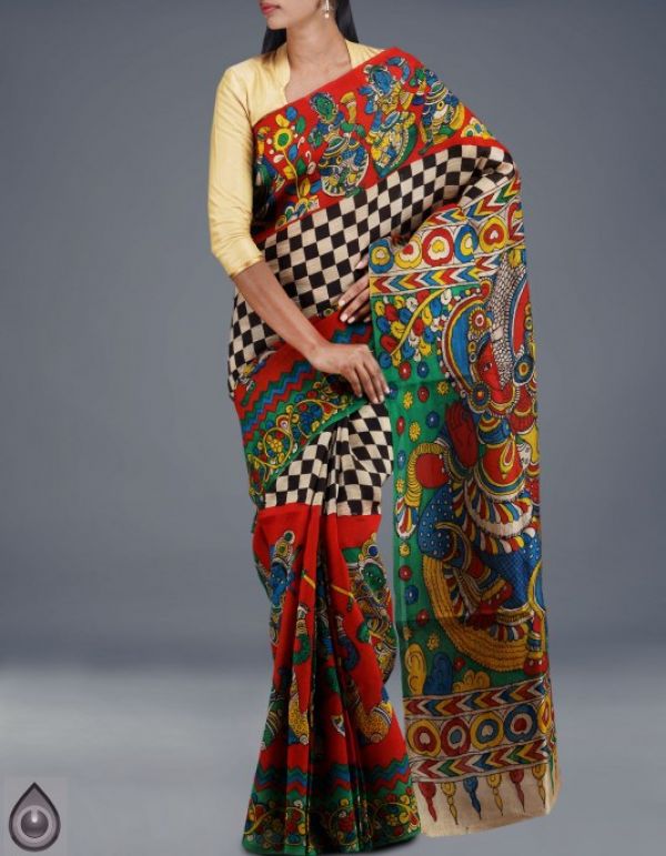 Online shopping for latest multicolor ghicha silk kalamkari sarees collection by unnatisilks