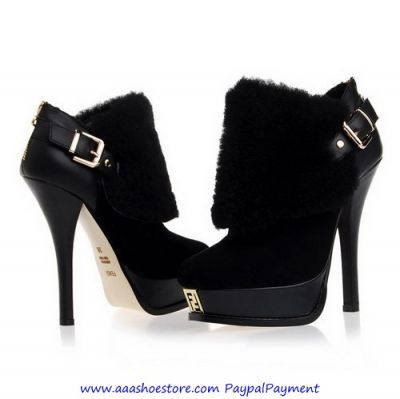 Wholesale Fendi Black Suede and Shearling Trim Buckle Platform Ankle Boots Free shipping Paypal paym