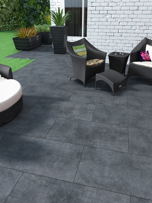 Black Outdoor Porcelain Paving King Size Vitrified Slabs 