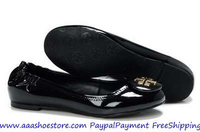 Wholesale Tory Burch Classic Reva Ballet Sheep Black Patent Leather Flat Shoes Free shipping Paypal 