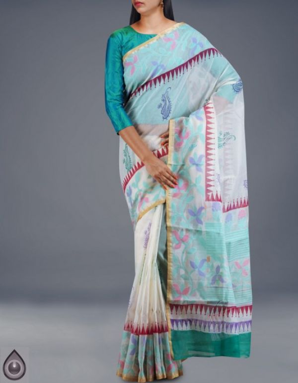 Online shopping for cream meghalaya jamdhani supernet sarees by unnatisilks
