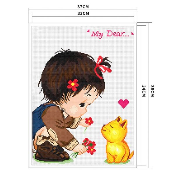 Animal girls 11ct stamped cross stitch kit