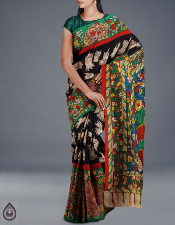 Online shopping for latest multicolor ghicha silk kalamkari sarees collection by unnatisilks