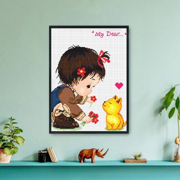 Animal girls 11ct stamped cross stitch kit
