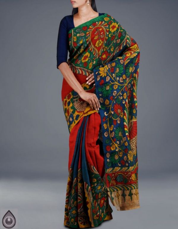 Online shopping for latest multicolor ghicha silk kalamkari sarees collection by unnatisilks